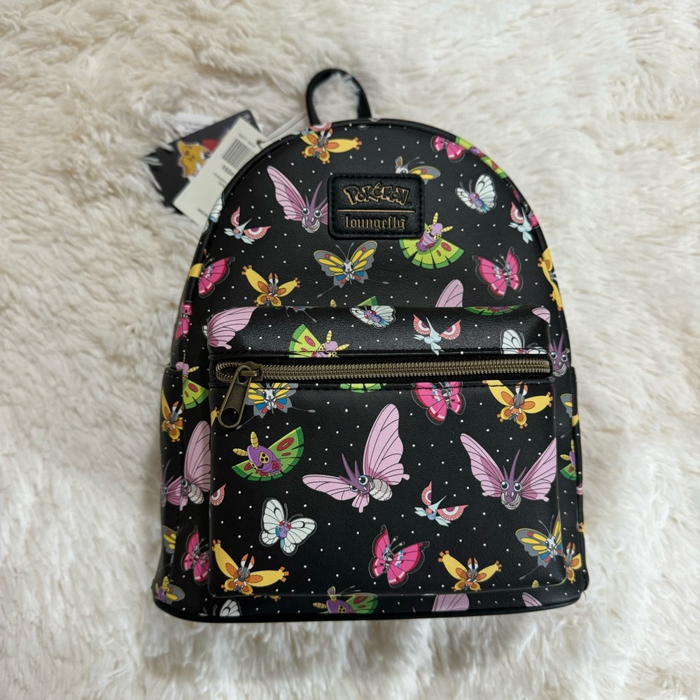 New Loungefly Black Butterfly Pokemon print Mini Backpack Purse